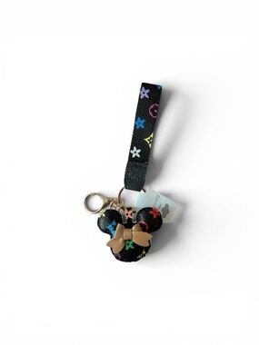 Black Multicolor Mickey Head Keychain Wristlet